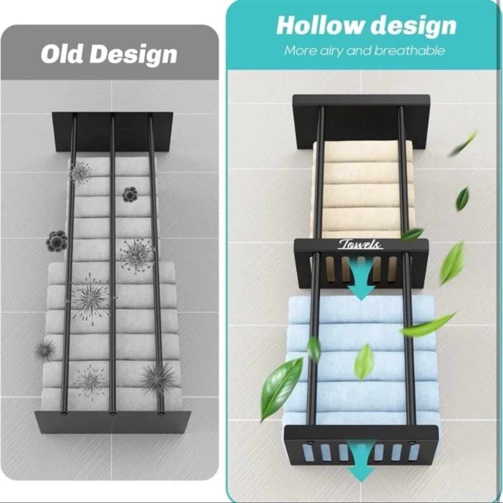 Towel Racks for Bathroom - Bathroom Towel Storage Rack Wall Mounted, Black Wall